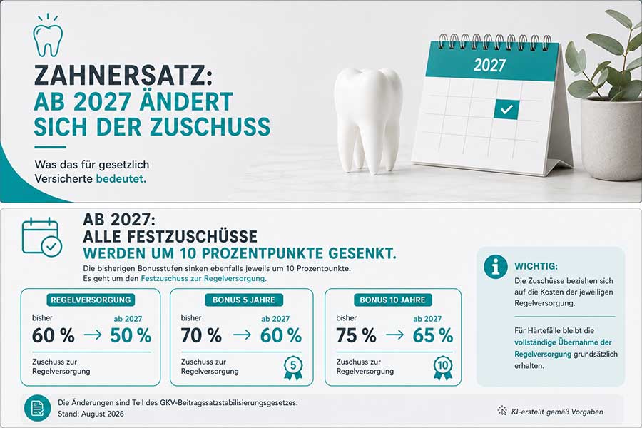 Zahnersatz: Ab 2027 sinken die Festzuschüsse der Krankenkassen